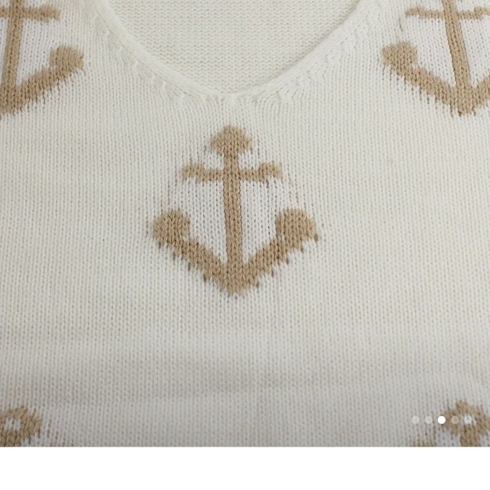Zoolilly Cream V-Neck Sweater with Tan Anchor Design - Picture 3 of 5
